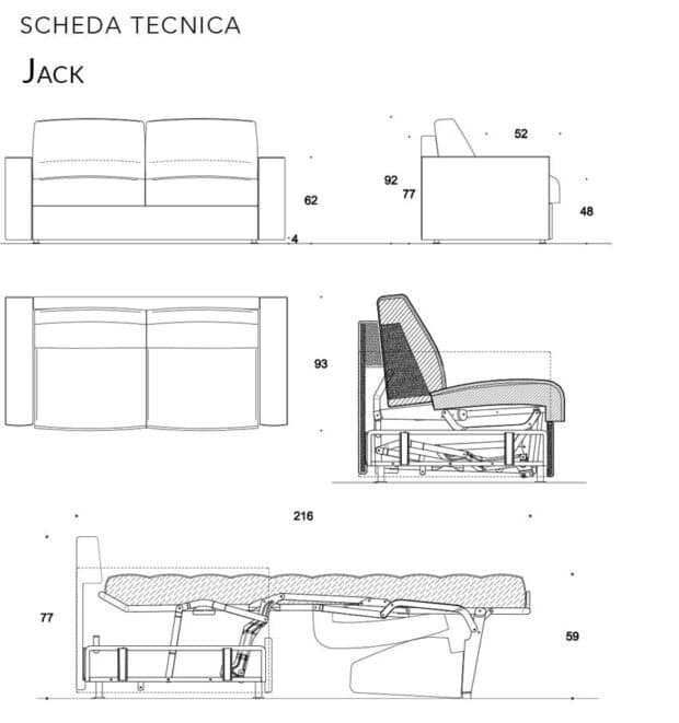 Divano Letto o Fisso Modello Jack trasformabile su misura Versione Lineare