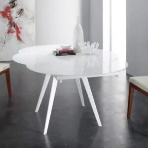 Tavolo rotondo allungabile con top in vetro e gambe in metallo disponibile in diverse combinazioni di colore modello Ronda