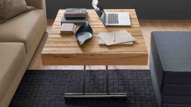 Table Bed tavolo trasformabile in letto singolo multifunzione in varie finiture foto tavolino alzato sali scendi fronte sofa