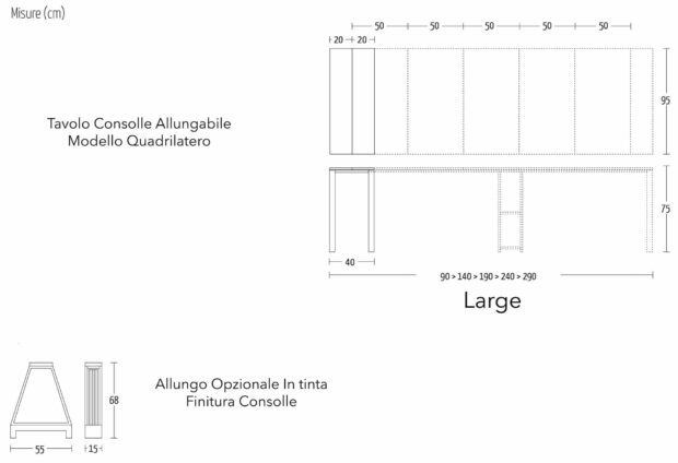 Misure consolle estensibile modello quadrilatero large