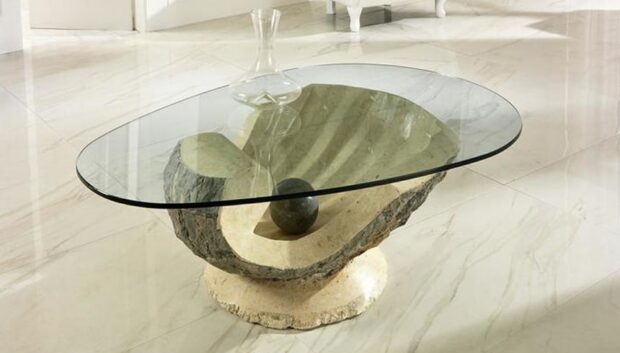 Tavolino da salotto Perla base in pietra