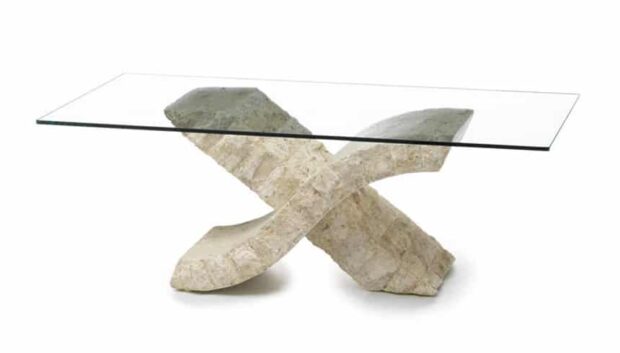 Tavolino da salotto in pietra con piano in vetro trasparente Modello X