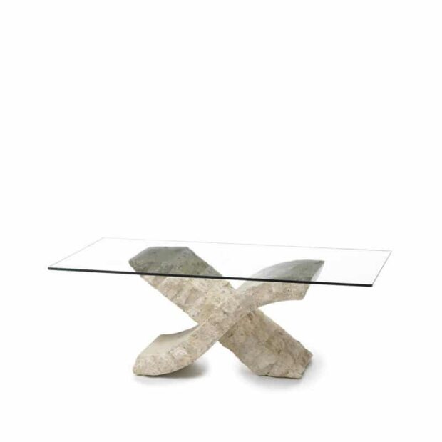 Tavolino Da Salotto in Pietra con Piano in Vetro Modello X