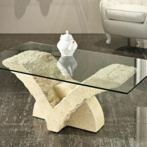 Tavolino in pietra da salotto Cravatta Mini con top in vetro trasparente