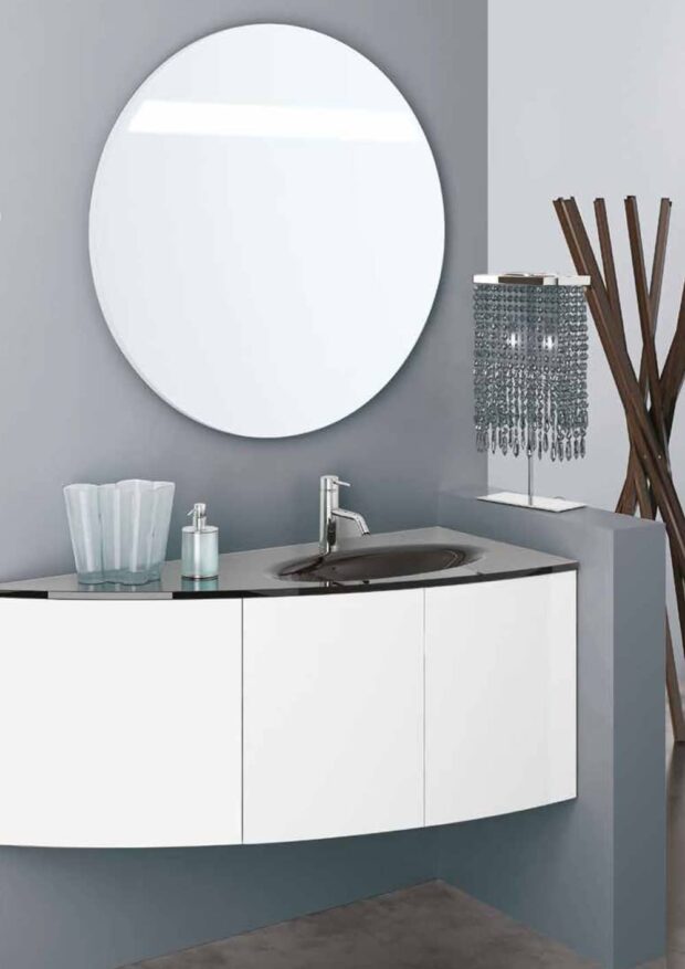 mobile-lavabo-bianco-lucido-top-cristallo-specchio-tondo-Collezione-Kurca-composizione-26 - salvaspazio