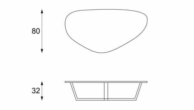 Disegno tecnico con misure tavolino da salotto Liuk con base in metallo