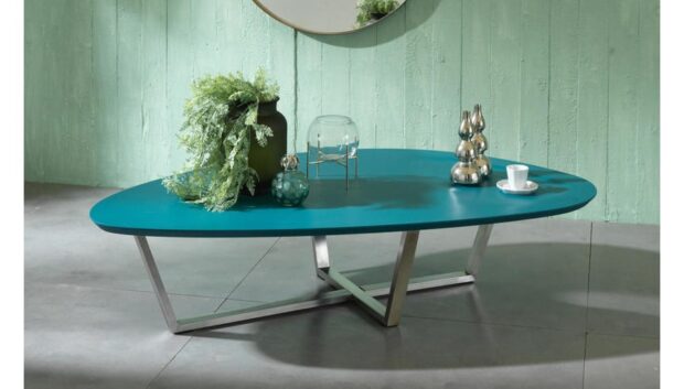 Tavolino da soggiorno Liuk con base in metallo e top color verde petrolio