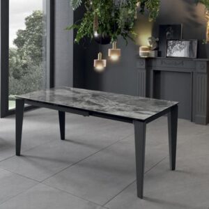 Tavolo allungabile Office con top in ceramica effetto marmo grigio e struttura in metallo