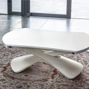Tavolino saliscendi trasformabile rotondo Basco bianco completamente abbassato