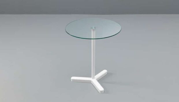 Coffee table rotondo in vetro Tacco con base in metallo bianca