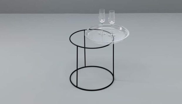 Coffee table tondo Orione top in vetro utilizzabile come vassoio