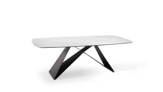 Tavolo pranzo design Sonata con top bianco e base in metallo nero