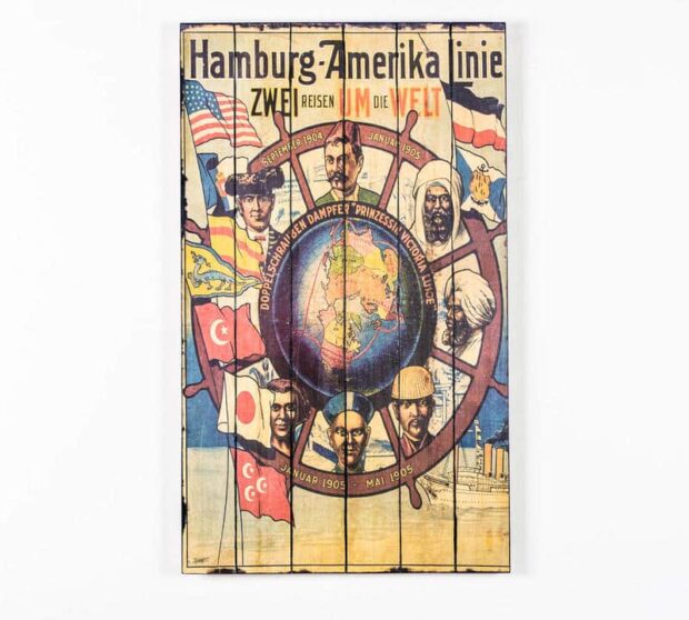 Quadro pannello in legno vintage navigazione Hamburg Amerika Linie