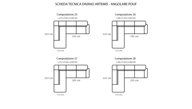 Scheda tecnica divano Artemis - Angolare pouf