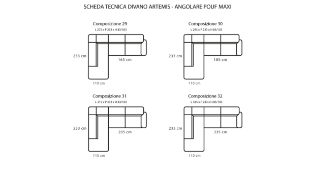 Scheda tecnica divano Artemis - Angolare pouf maxi