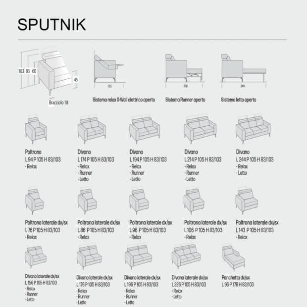 Divano letto con relax Sputnik scheda tecnica