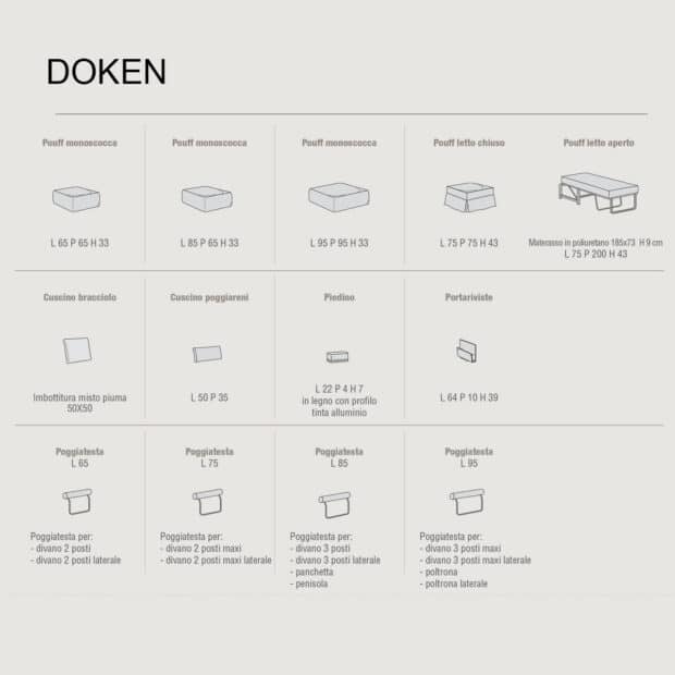 Divano componibile con contenitore design ricercato Doken scheda tecnica 3