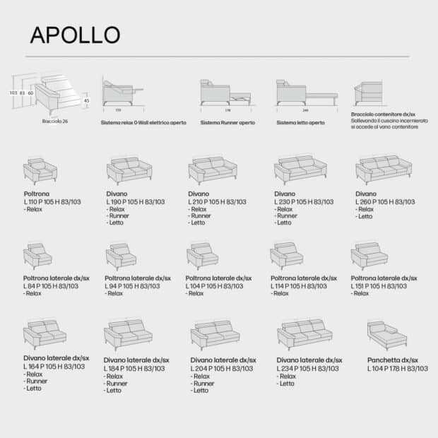 Divano misure personalizzabili Apollo componibile scheda tecnica