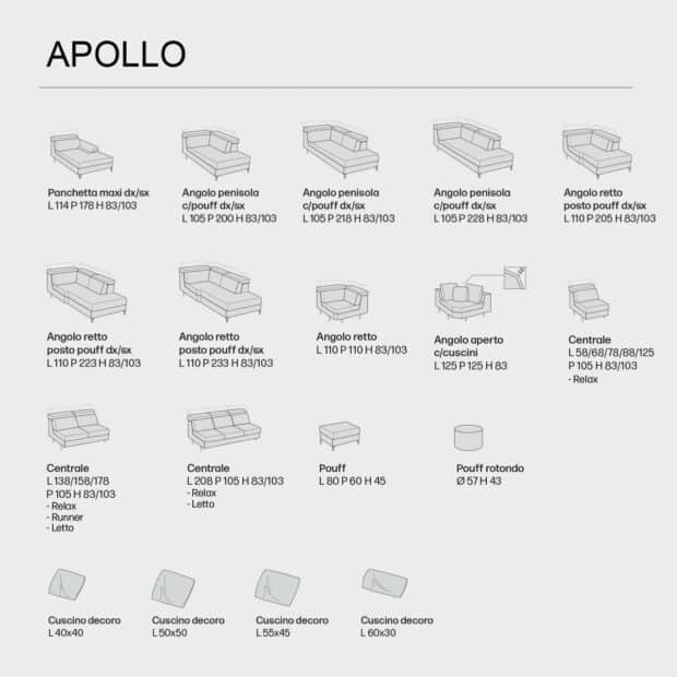 Divano misure personalizzabili Apollo componibile scheda tecnica 2