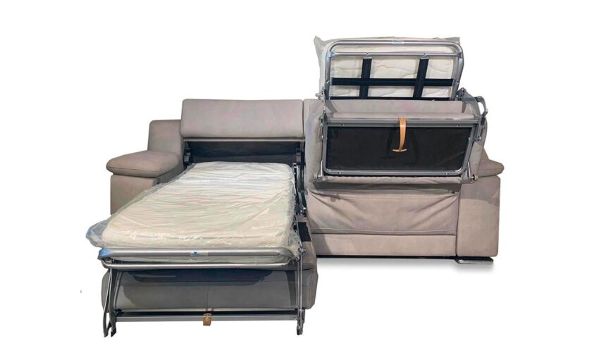 esmeralda divano doppio letto singolo gemellare e relax motorizzato color grigio foto letto gemellare sinistro aperto letto destro in apertura