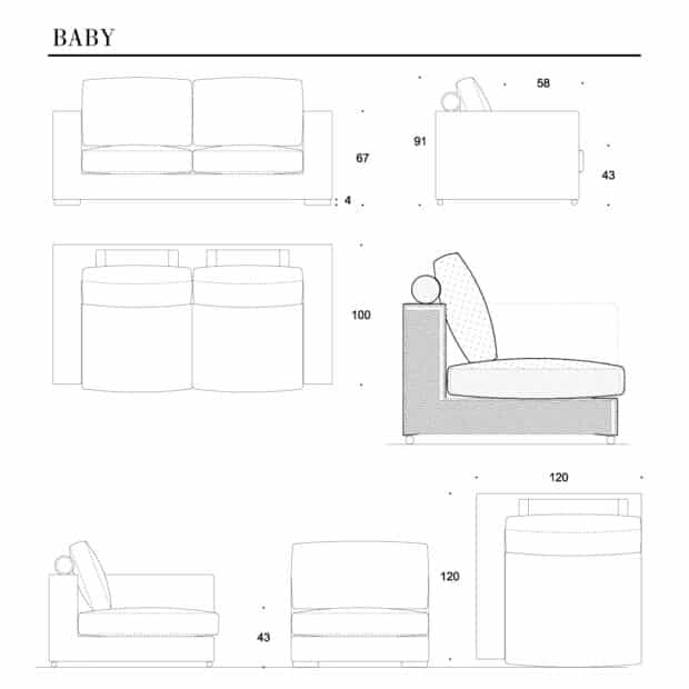 Scheda tecnica divano modulare fisso Baby