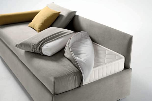 Letto singolo con secondo letto Assago in tessuto sfoderabile con letto pronto all'uso particolare copri materasso