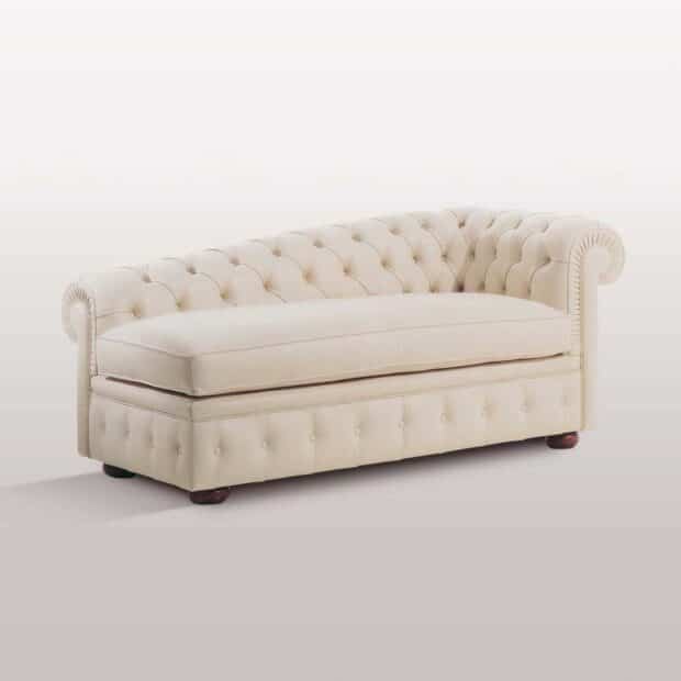 Divano fisso stile Chesterfield Chaise Lounge Cassiopea Paulina in pelle bianca