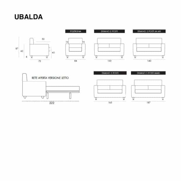 Scheda tecnica divano letto dimensioni ridotte Ubalda