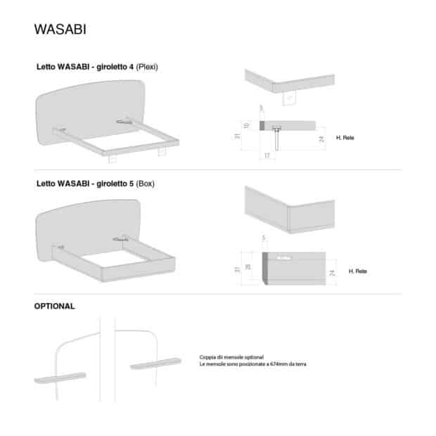 Letto in legno con testiera larga Wasabi Scheda tecnica - Optional