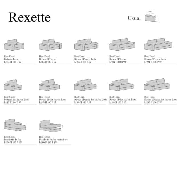 Divano letto componibile con panchetta Rexette scheda tecnica 3