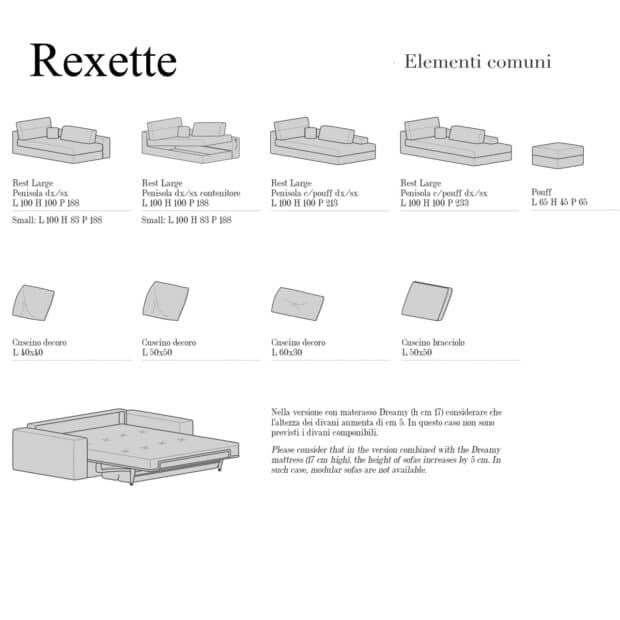 Divano letto componibile con panchetta Rexette scheda tecnica 4