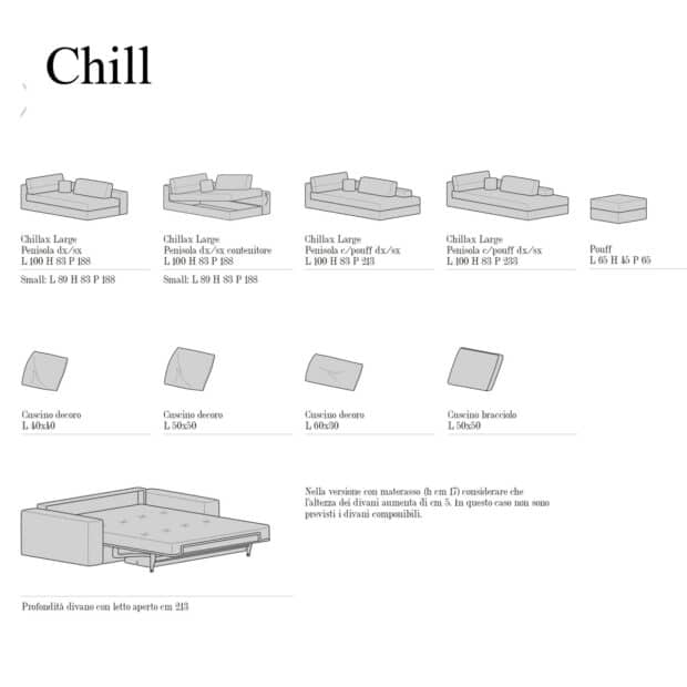 Divano letto componibile con panchetta contenitore Conca scheda tecnica 4