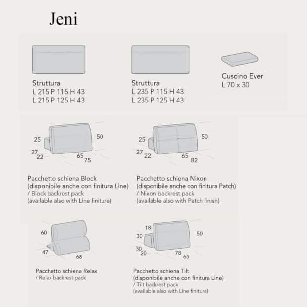 Divano modulare componibile con schienali personalizzabili Jeni scheda tecnica 2